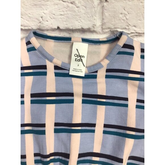 NWT Open Edit Sky Blue Multicolor Long Sleeve Dress Girl's Size 2 - Picture 2 of 3